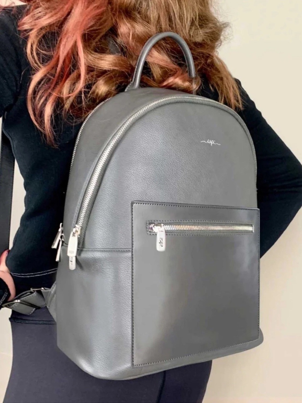 ESPE Jacob Vegan Leather Backpack Grey Handbag Large Zipper Pocket Craft